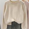 Women's Autumn & Winter Lazy Style Pink Sweater Loose Knit Top Soft Versatile Pullover Crew Neck