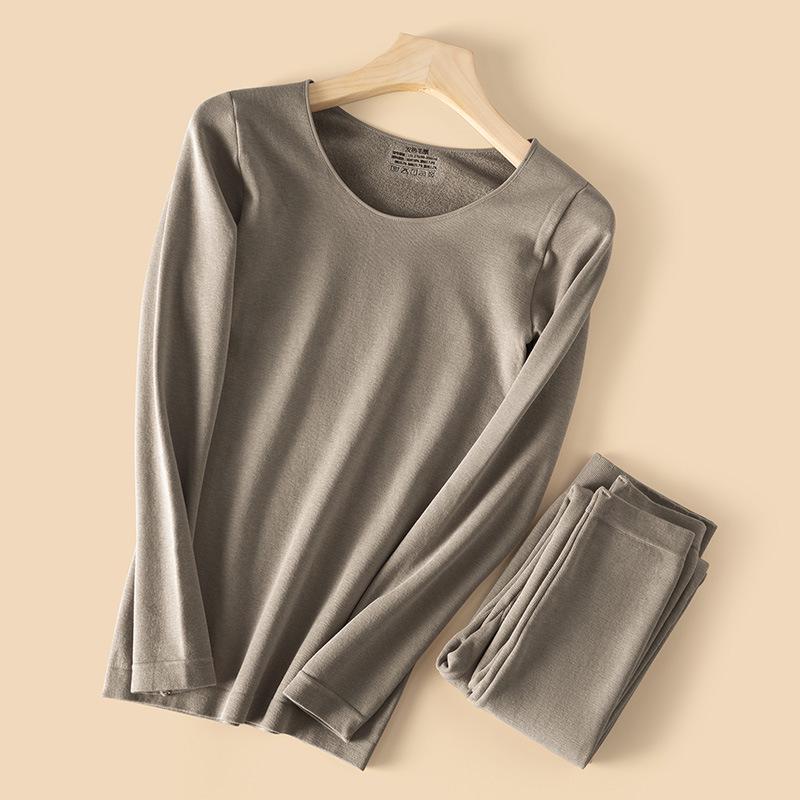 Комплект женского термобелья: Плотный бархат, бесшовный, с круглым вырезом для осени и зимы