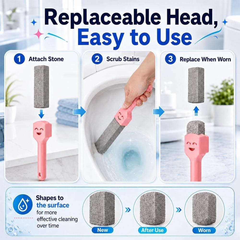 Pumice Stone Toilet Cleaner with Extra Long Handle, Powerfully Removes Yellow Stains, Limescale(Purple, 1A+3B)