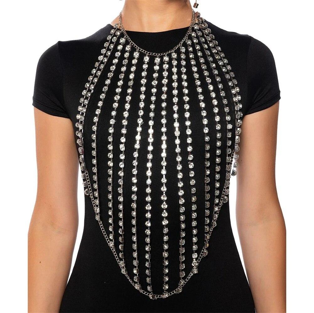 Новый узор, хит продаж, модная многослойная блестящая цепочка на грудь со стразами, сексуальная роскошная цепочка для тела бикини с песком, женская
