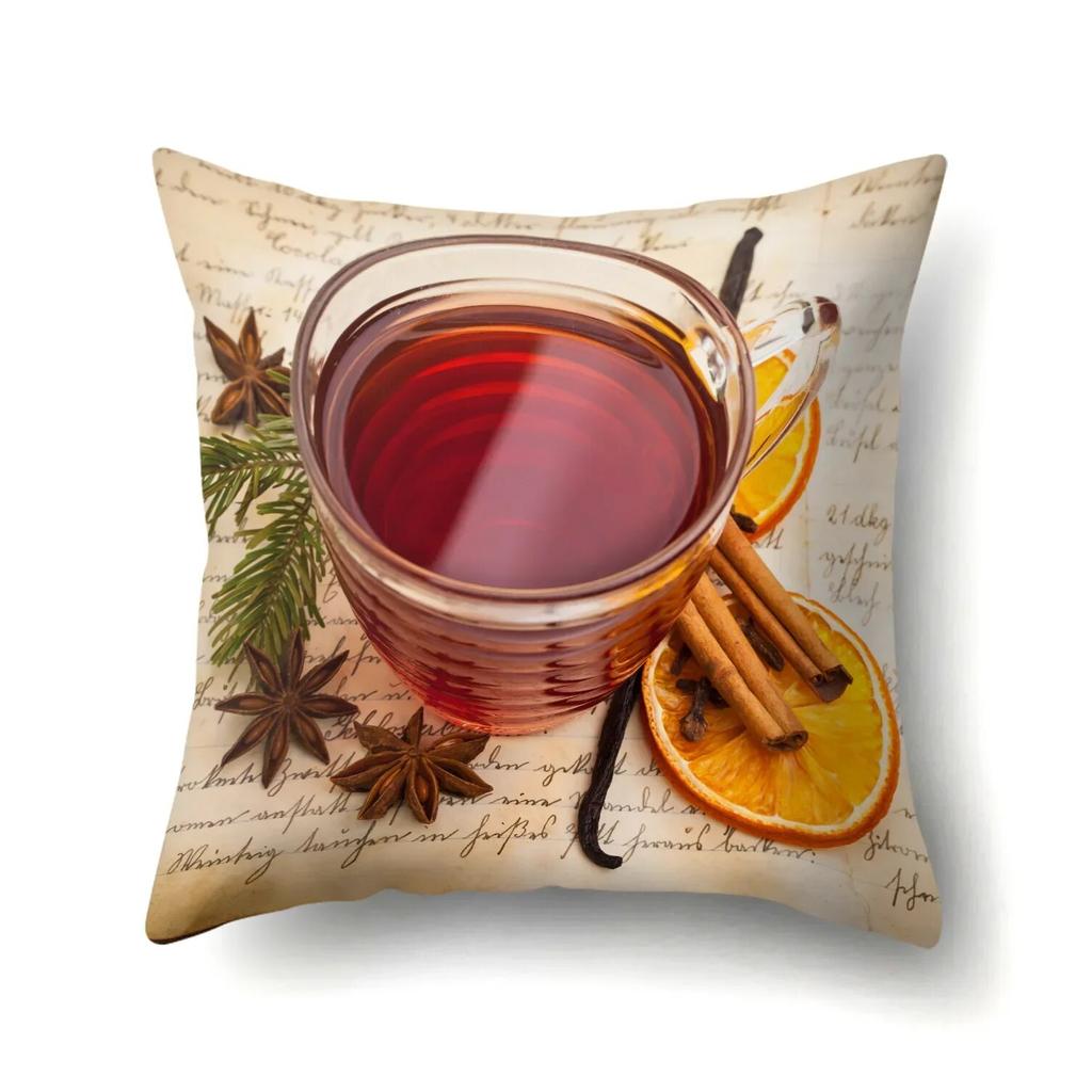 Наволочка с чашкой черного чая для офисного поясного дивана