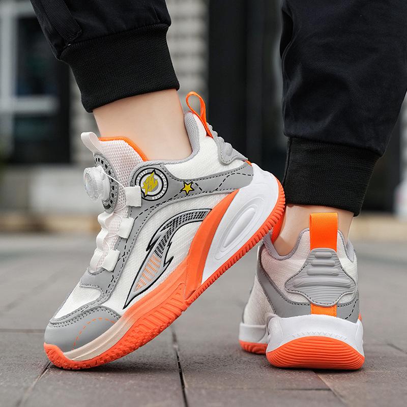 Children's shoes boys running shoes 2025 new comfortable and lightweight children's sports shoes rotating button boys basketball shoes