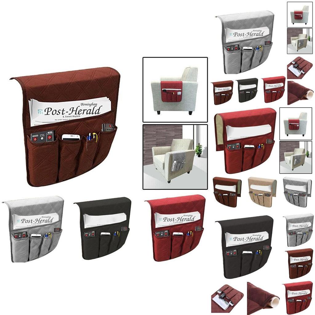Стильный органайзер на подлокотник дивана-кресла с 5 карманами, с прочной стежкой в стиле ультразвуковой
