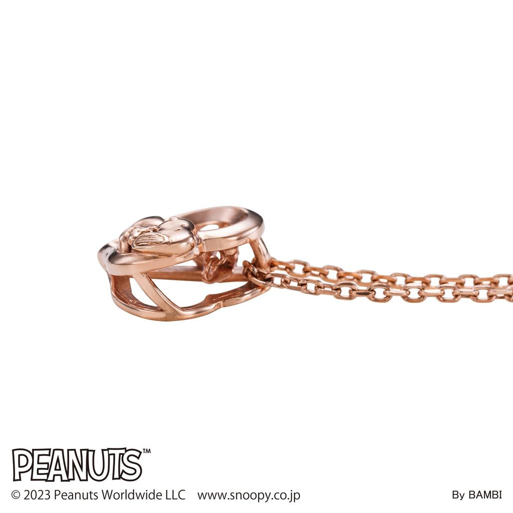 Ожерелье Snoopy PEANUTS из серебра 925 пробы с хирургической нержавеющей сталью и кубическим цирконием, танцующий камень, розовый PNSS002PG [Белый клевер]