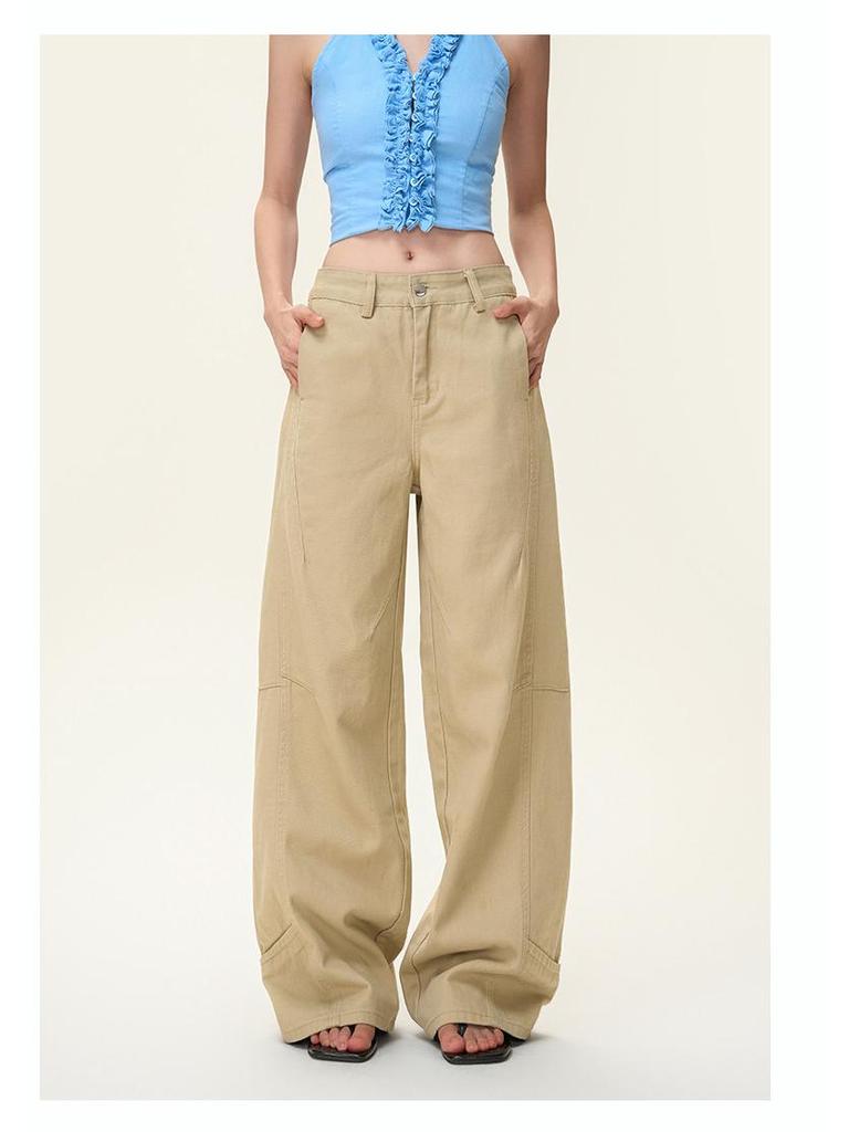 Women's Autumn Retro Khaki Wide-Leg Floor-Length Jeans