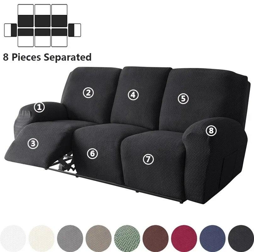 1/2/3 Seater Jacquard Recliner Sofa Cover Stretch Solid Color Armchair Covers Living Room Lazy Boy Couch Slipcovers Funda Sofa