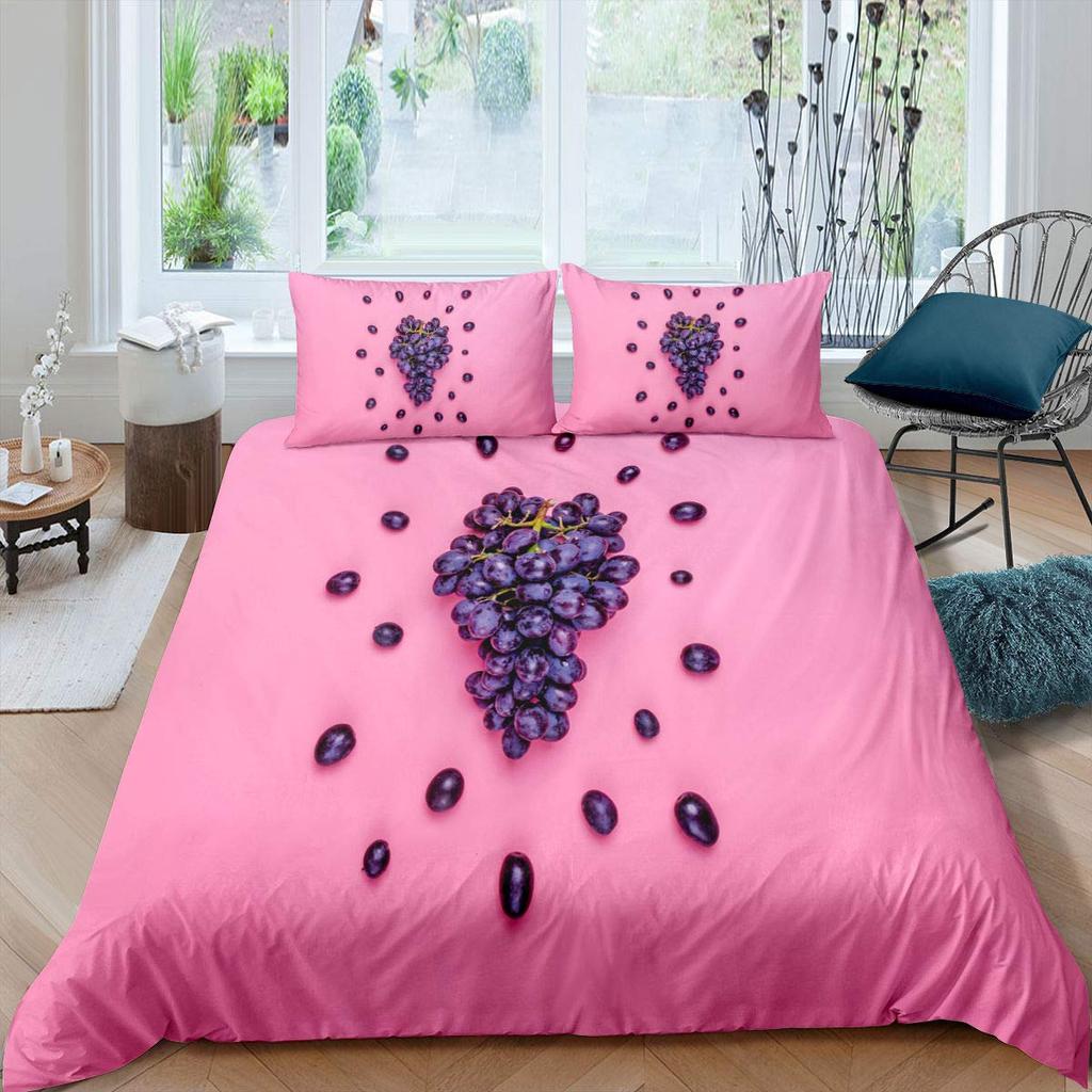 Purple Grape Comforter Cover Summer Fruit Duvet Cover Grapevine Leaves Plant Bedding Set Natural Garden Themed Quilt Cover