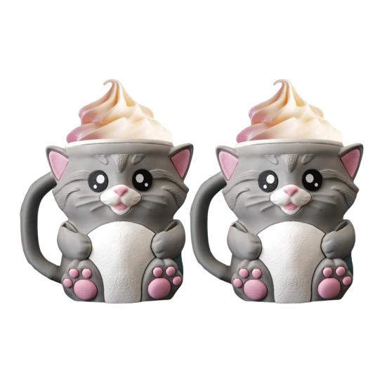 Держатель для пинты мороженого с кошкой и ложкой, многоразовый рукав для пинты для мороженого, газировки, пивных банок, держатель, удобный захват, аксессуар для десертного стола