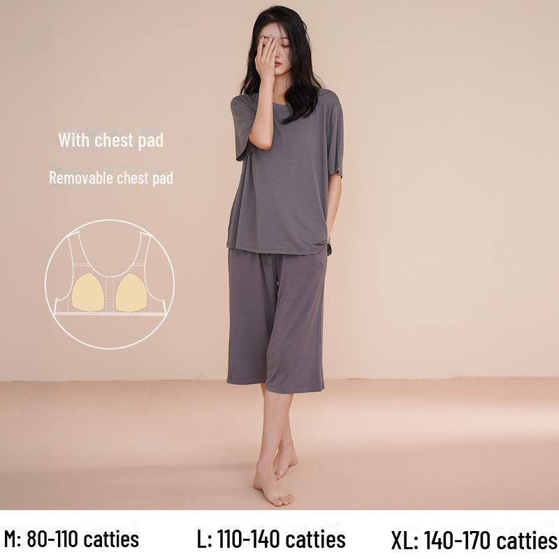 Женский летний пижамный комплект из модального хлопка с короткими рукавами и нагрудной накладкой