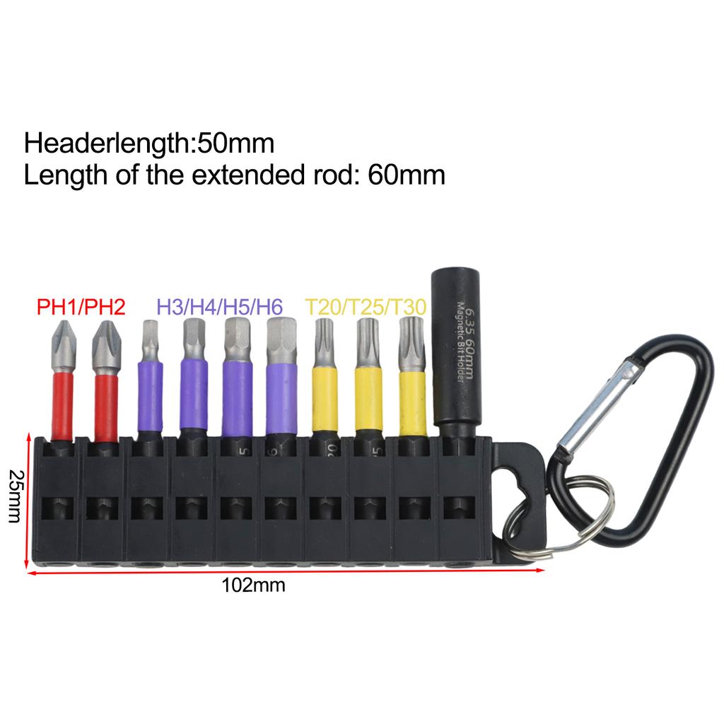 1 Set 10pcs 50mm Cross Hex Screwdriver Bit W 60mm Screwdriver Bit Holder Plum Blossom Hand Screwdriver Power Accessories