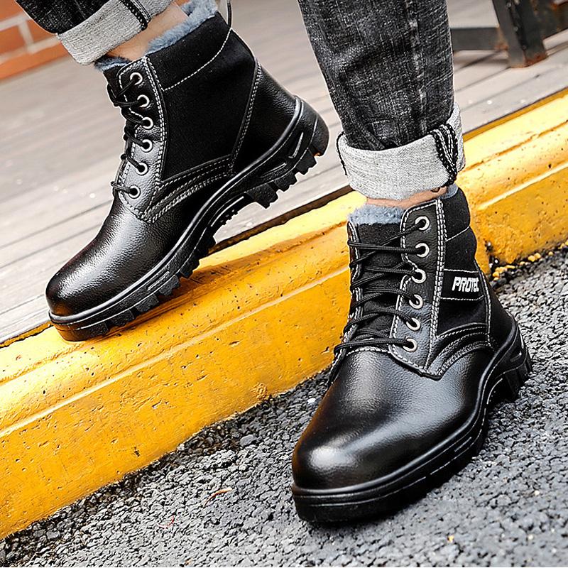 Зимние теплые высокие мужские ботинки, противоударные и антипрокольные рабочие ботинки, удобные бархатные противохолодные хлопковые ботинки для улицы
