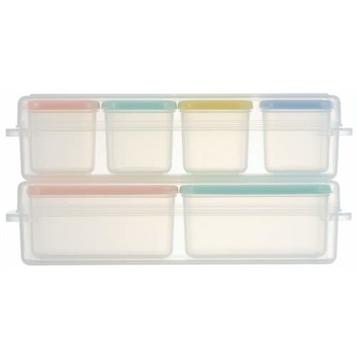 Skater Storage Container, Subdivided, Pre-made Container, Seal Container, 100ml, 4 Small, Microwave Safe with Case, Powder Pastel CCBC4C