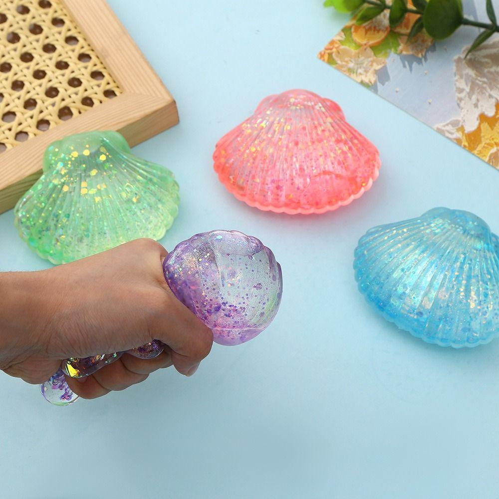 Creative Squeeze Toy Maltose Texture Glitter Shell Squishy Toy Shell Pinching Fun Toy Office Use
