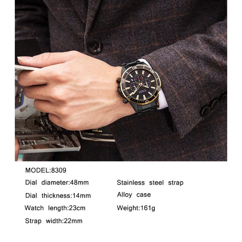 CURREN New Top Men's Watch Steel Band Casual Watch Small Dial Quartz Calendar Six Hand Watch