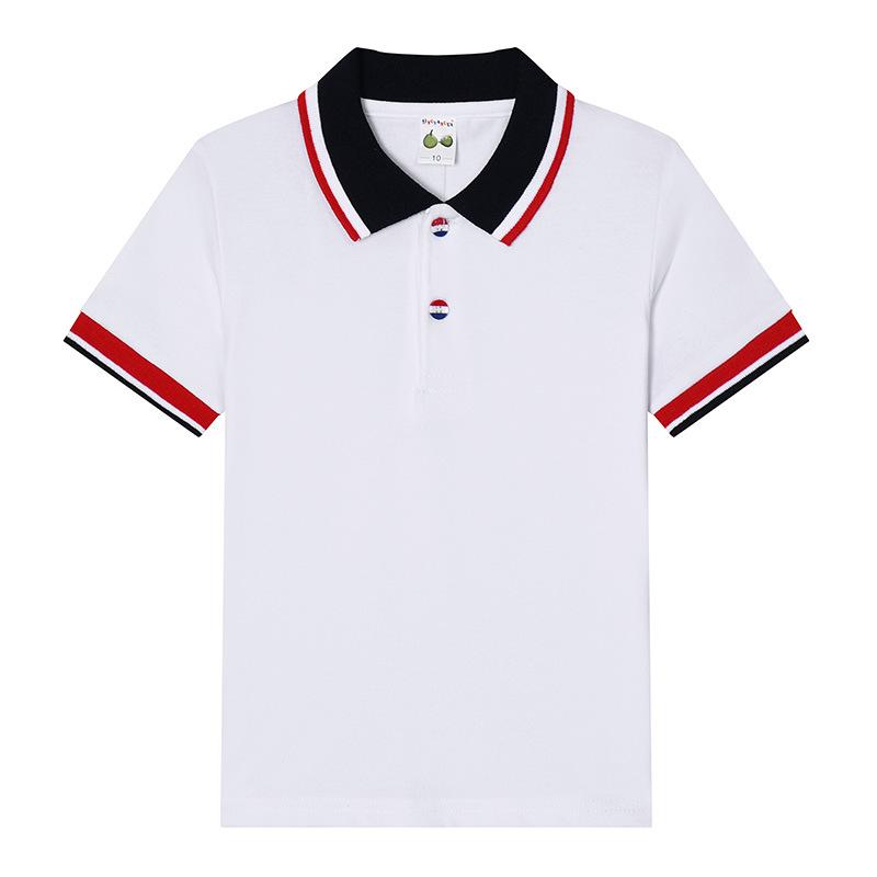 Детская белая хлопковая рубашка-поло с коротким рукавом для школьной формы