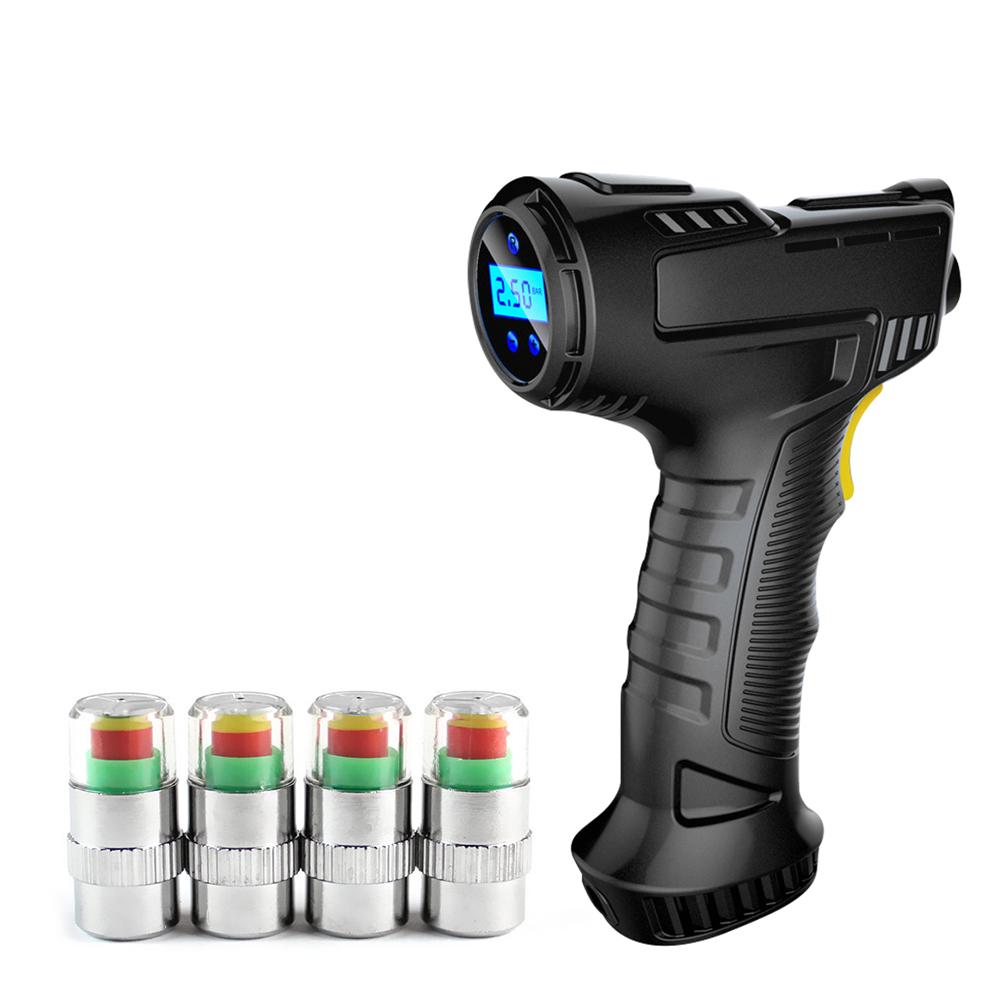 120W Wireless Car Air Compressor USB Rechargeable  Tire Inflator Digital Display Inflatable Pump and 4PCS Tire Gage Alert Sensor Indicator Valve Caps