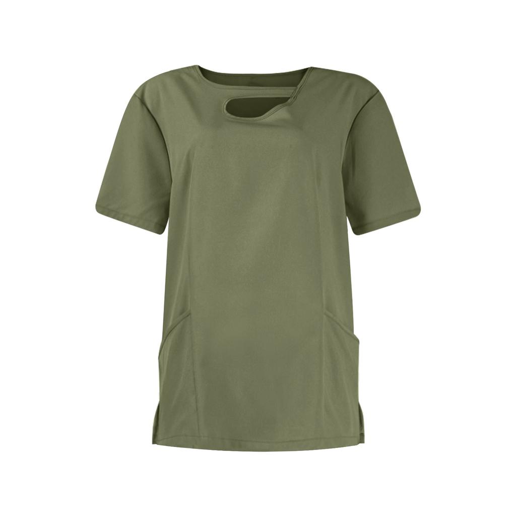 Женская униформа из быстросохнущей ткани, однотонный костюм с V-образным вырезом, двойными карманами и короткими рукавами, рабочая одежда для медсестер