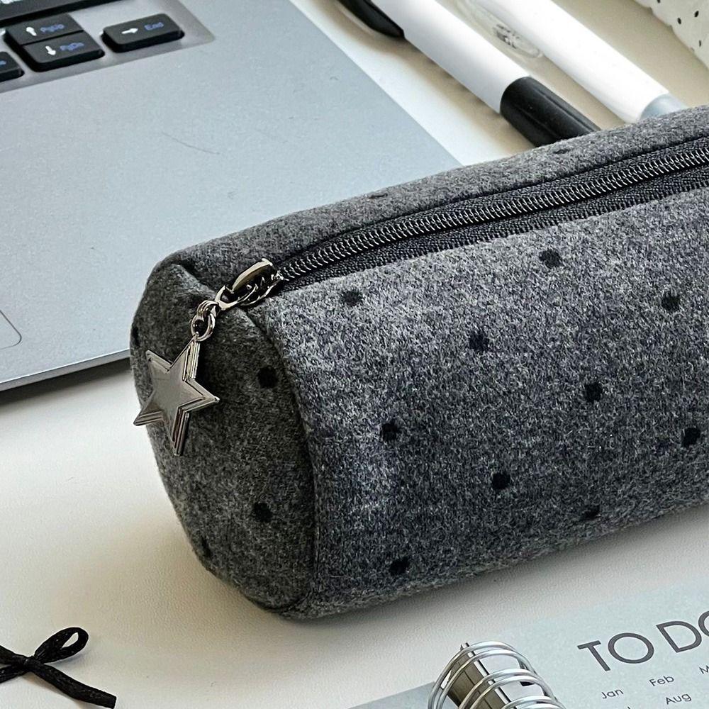 Polka Dot Pencil Case Gray Stationery Bag High Quality Pencil Pouch School Supplies