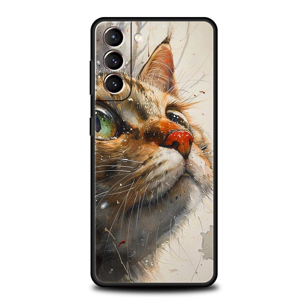 Милый Чехол для Телефона с Кошкой для Samsung Galaxy S26 S25 S24 S23 S22 S20 S21 FE Ultra S25 Edge Plus 5G Мягкий ТПУ Чехол Fundas Capas Сумки