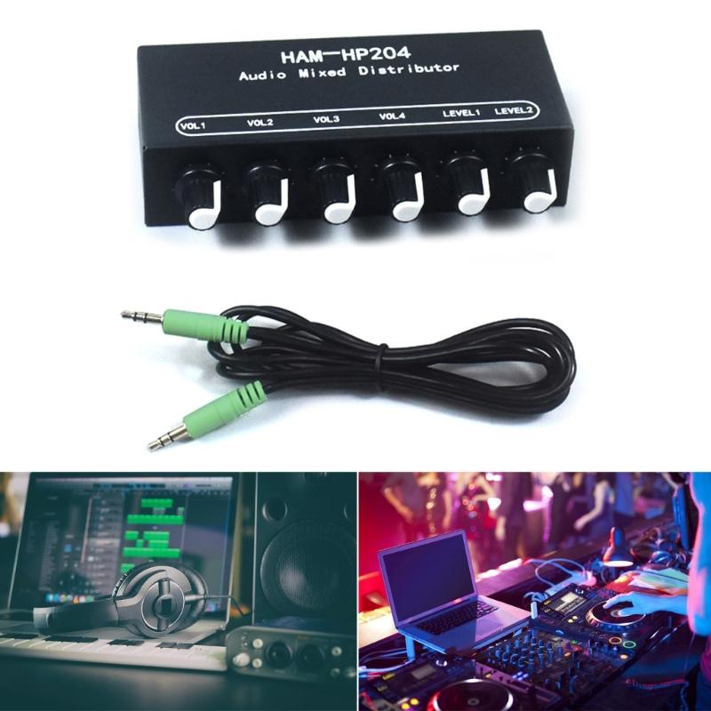 HP204 Stereo Headphones Amplifier Mixer 2 Channel Input 4 Output for Live Stage Auditory Mixing For Stage and Studio