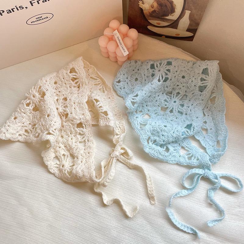 Модный вязаный платок, шапка, французский пасторальный стиль, треугольная повязка на голову, ручная работа, повязка на голову, полотенце, ретро-цветок, платок на голову