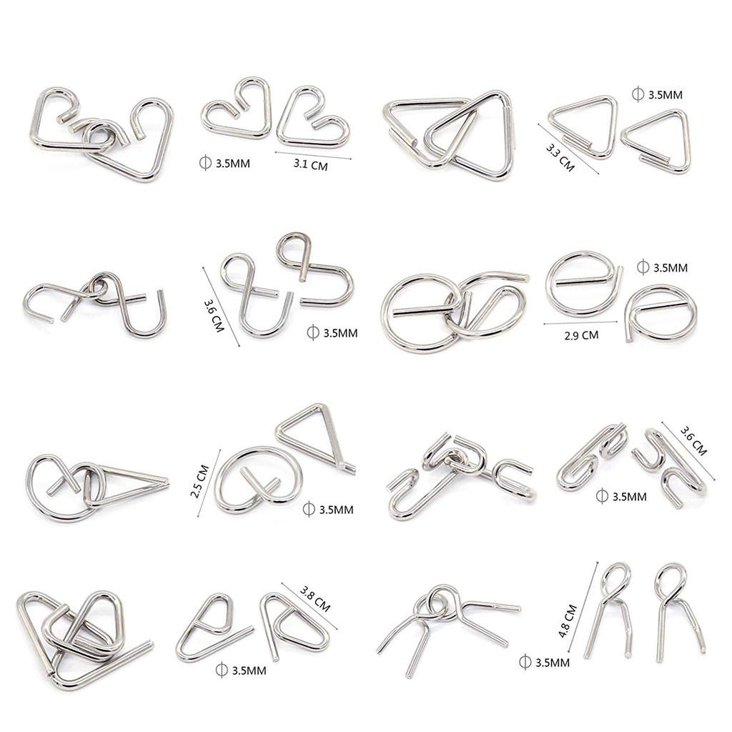 16 Pcs Metal Wire Puzzle Toy Brain Teaser Game Mind IQ Test Ring Kids Gift