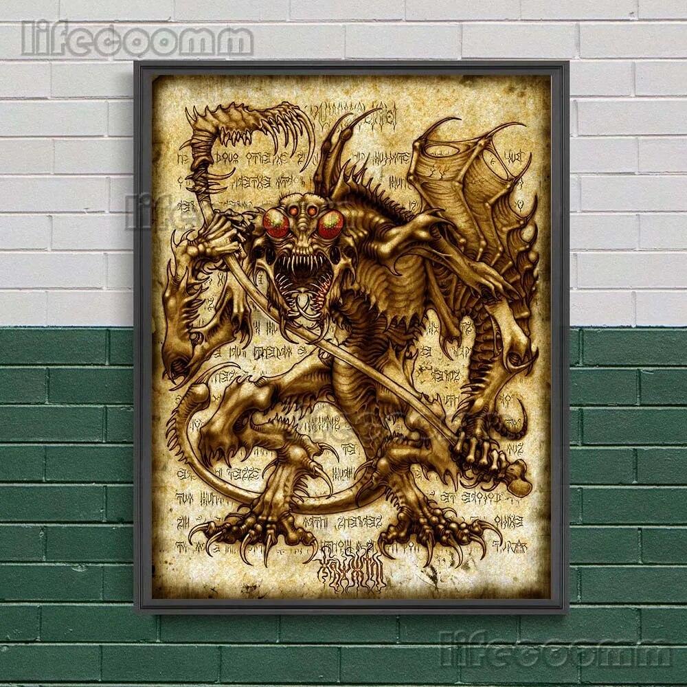 Темное заклинание книги мертвых, винтажная настенная живопись на холсте, темные странные существа, художественный постер и принт, украшение для дома без рамки