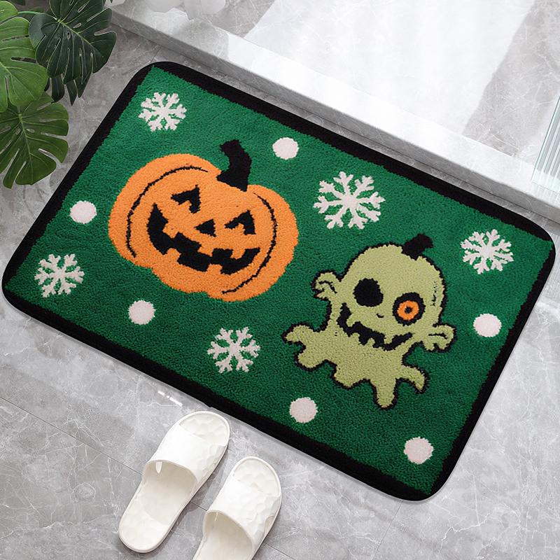 Monster Face Pumpkin Pattern Bathroom Floor Mat, Bathtub Absorbent Foot Mat, Shower Room Small Carpet, Bathroom Door Mat