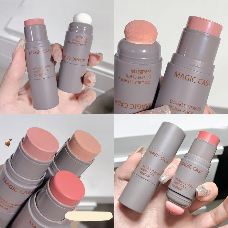 Double-ended Blush Lipstick Stick Multi-purpose Lasting Brightening Lips Cheek Balm Sponge Facial Blusher Girls Korean Cosmetics