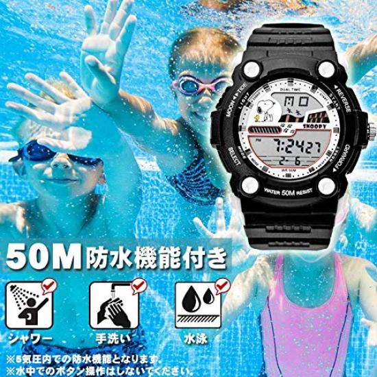 Часы Snoopy детские водонепроницаемые для детей, женщин, черных, красных, взрослых, мужчин, унисекс, часы с персонажами Woodstock для девочек и мальчиков x [водонепроницаемость 50 м] (черный Красный)