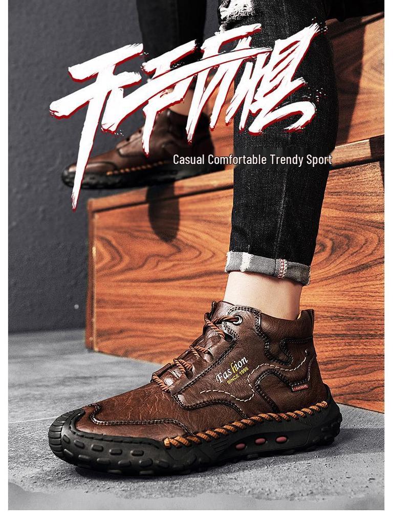 Men's Plus Size Velvet-Lined Martin Boots - Mid-Top Casual Outdoor Short Boots for Spring and Autumn