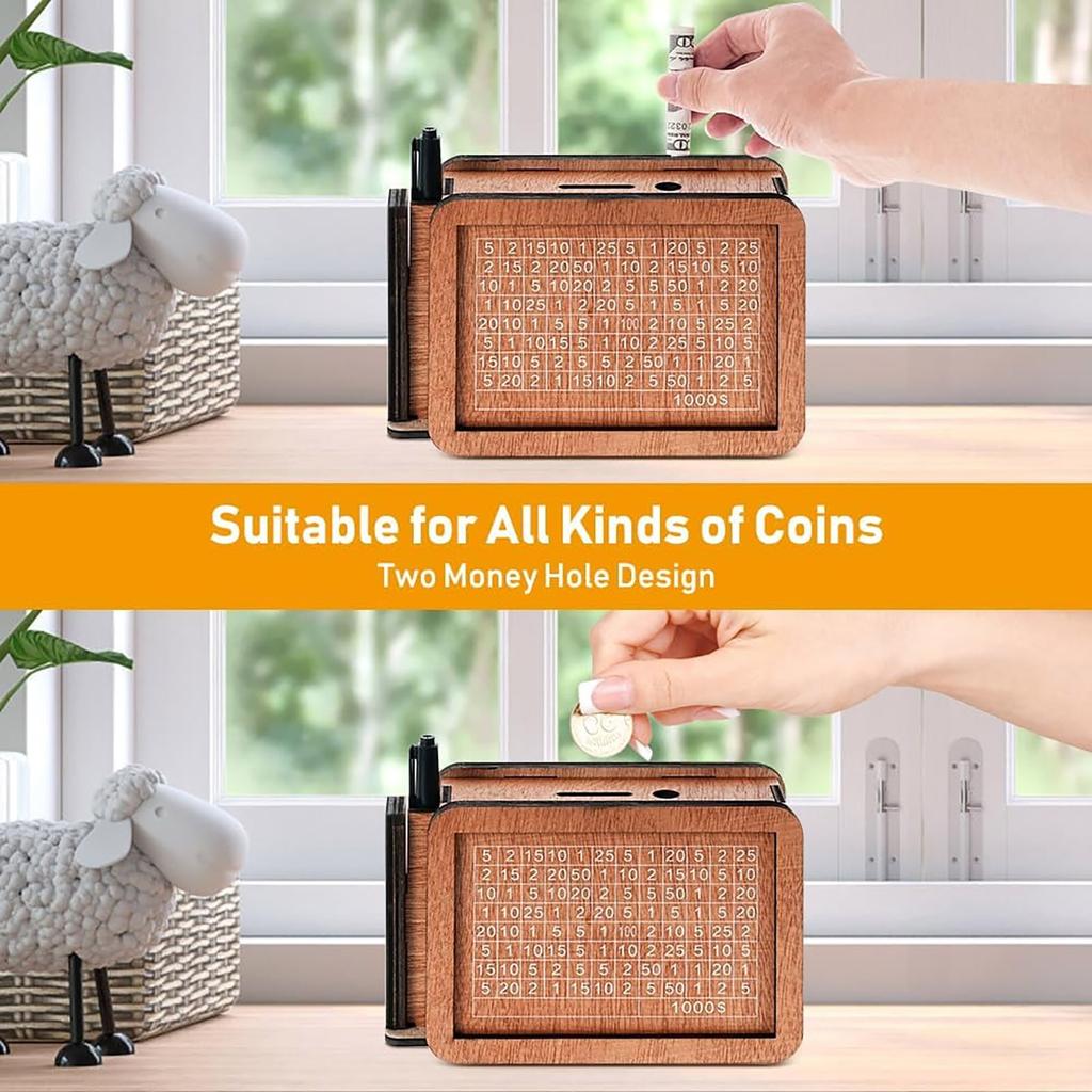 Wooden Money Box With Money Target And Numbers With Counter Crafts Portable Storage Case Money Saving Box For Adults Child 5ml