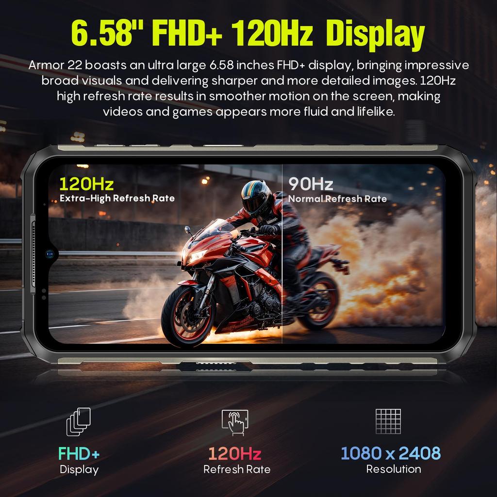Ulefone Armor 22 Rugged Phone ,16GB (8GB+8GB) RAM ,128GB ROM , Android 13 NFC 64MP 4G Smartphone
