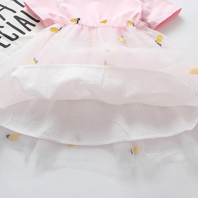 Сетчатое платье с короткими рукавами и принтом ананаса, для маленькой девочки