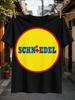 Schneidel Graphicblue Блочные буквы внутри большого желтого круга Красная окантовка и геометрический символ Футболка Унисекс Все футболки