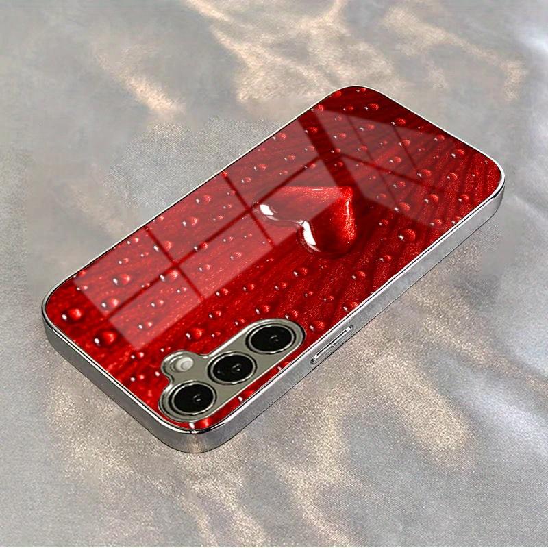 Чехол из закаленного стекла с красным сердцем и росинкой, подходит для Samsung Galaxy S26 S25 S24 S23 S22 S20 FE/Ultra/Plus, противоударный