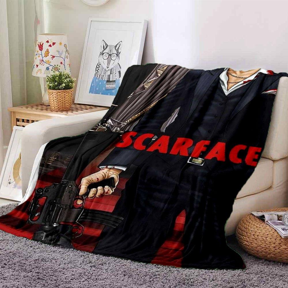 1pc Scarface-Inspired Flannel Blanket - Soft Cozy All-Season Throw for Bedroom, Sofa, Camping, Travel - Perfect Gift for Movie FansB56