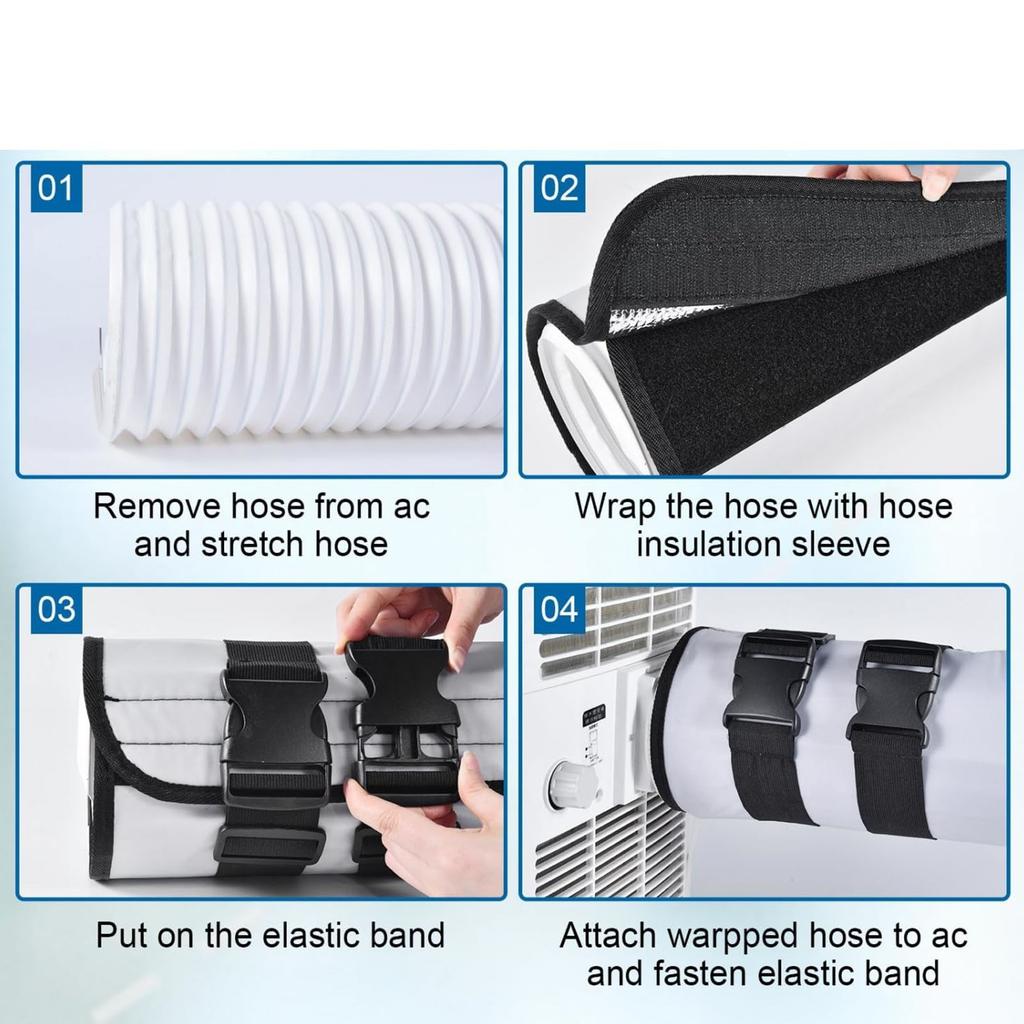 Insulated Portable Air Conditioner Hose Cover With Adjustable Straps Easy Installation Black Sleeve for Duct Vent