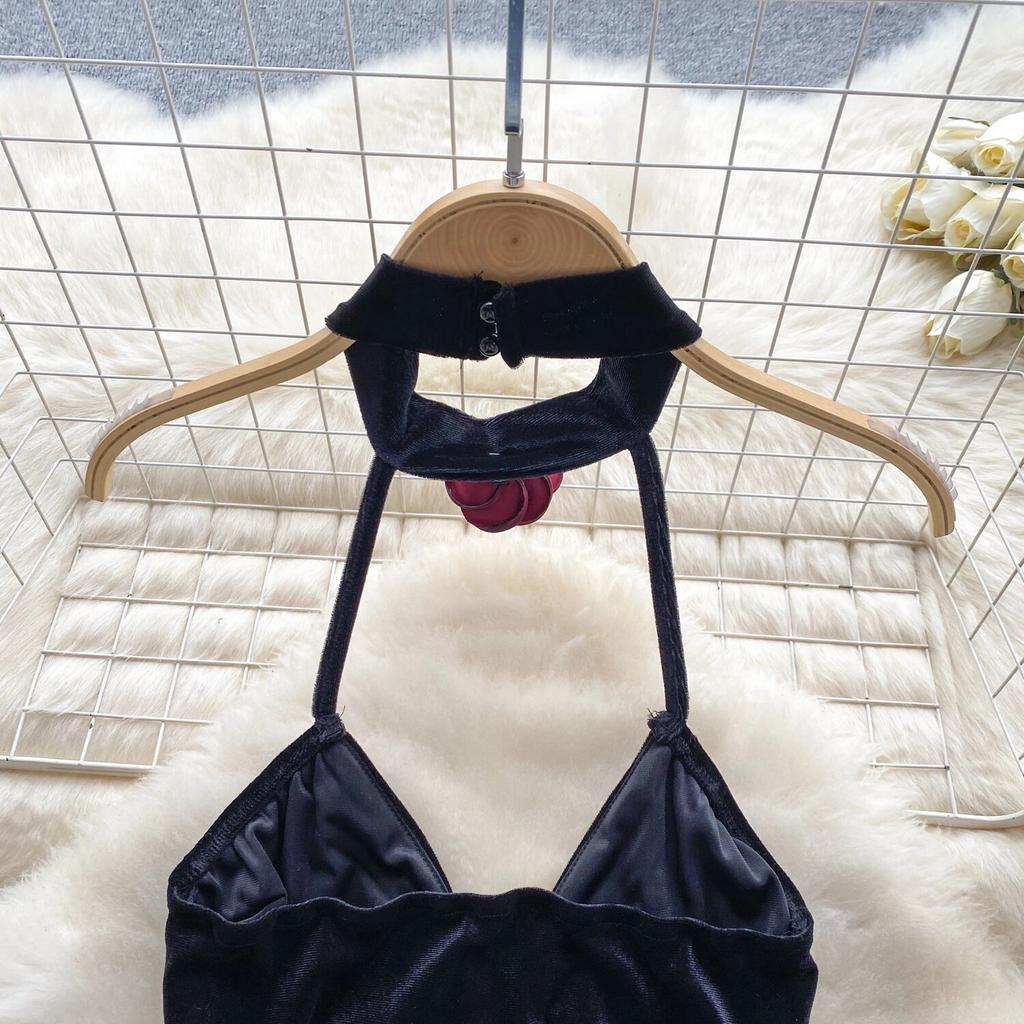 2024 Холтер Сексуальное бархатное цельное платье Женское V-образным вырезом с открытой спиной на шнуровке Slim Fit Платья Женская мода Сплит Длинное элегантное вечернее платье