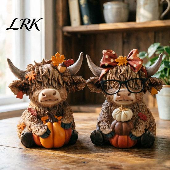 Woodcraft Осенний Декор 2 ШТ. Осенний Орнамент с Шотландской Коровой, Деревянное Украшение на День Благодарения, с Фигурками Изящные Детали Фигурка, для Дома