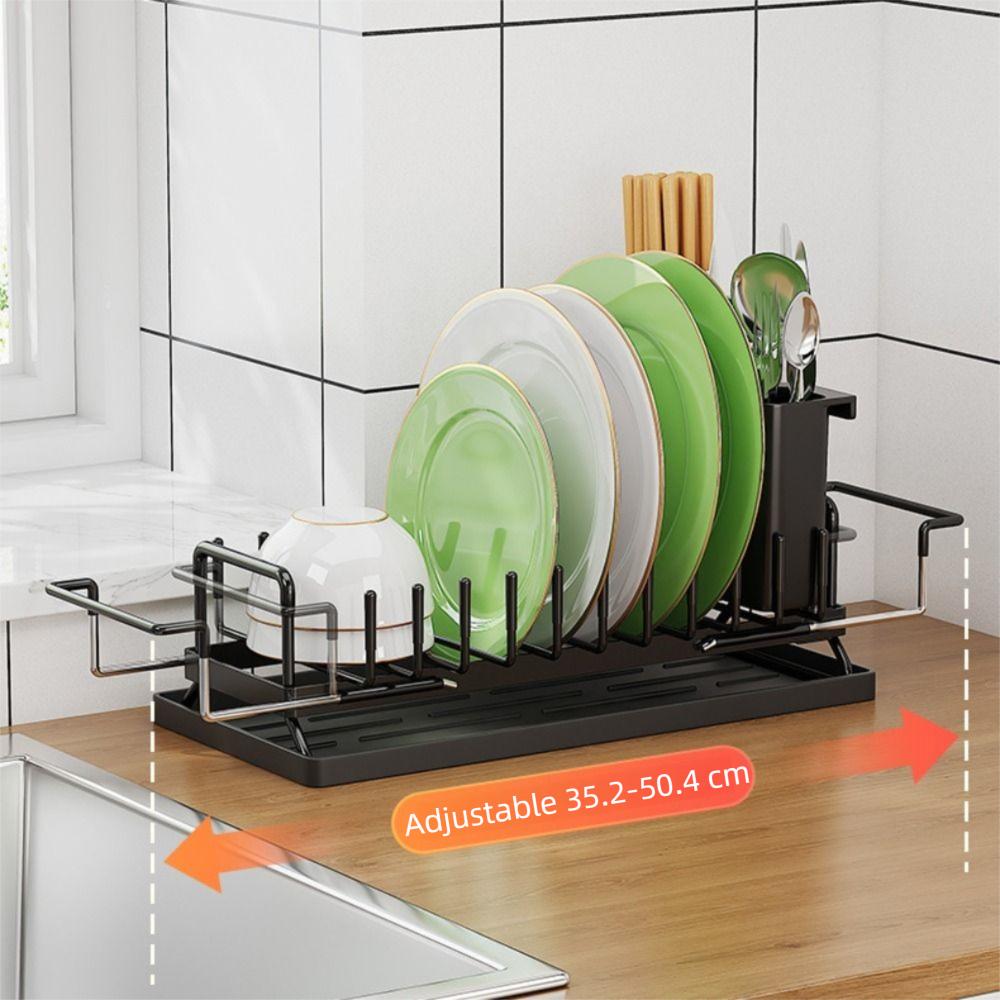 Компактная настольная сушилка для посуды с выдвижным поддоном, стойка для хранения посуды, раковина
