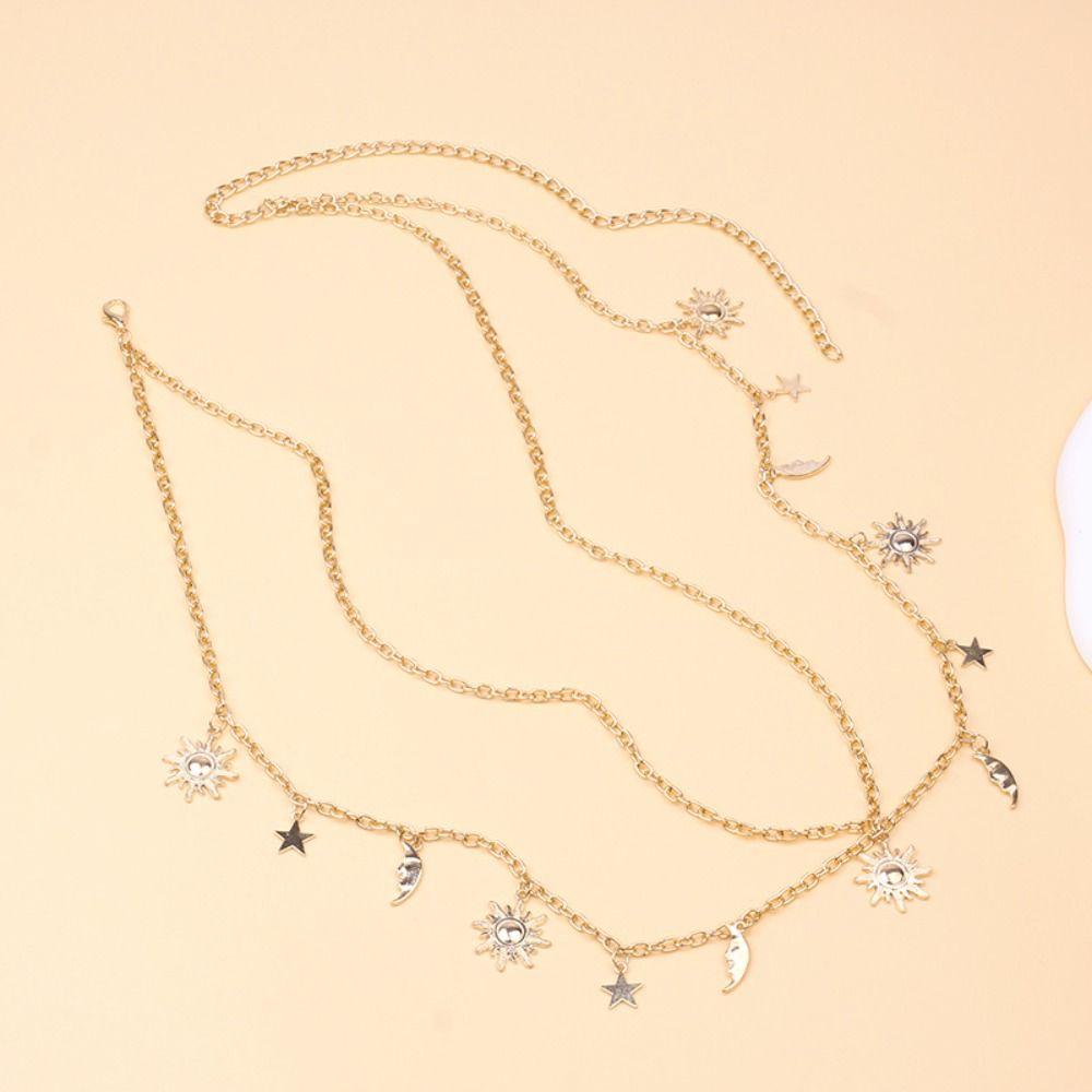 All-match Sun Moon Stars Tassels Punk Waist Chain Vintage Hip Hop Double-deck Chain Belt Retro Dress Cummerbands For Women