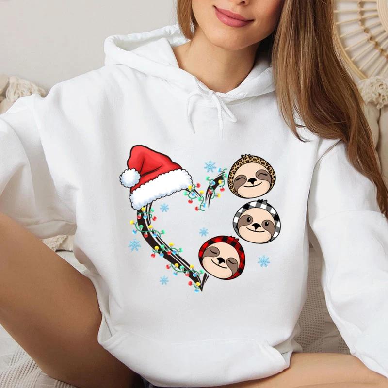 Funny Christmas Heart Lights Graphic Sweatshirt Hoodie Women  Animals Lover Gift For Christmas Santa Hat Heart Hoodies Tops