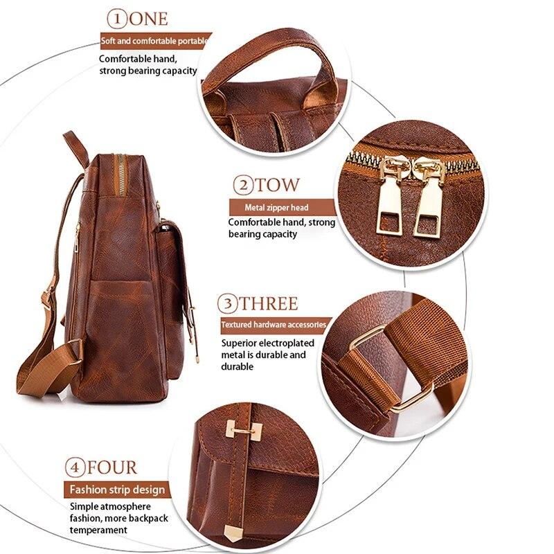 Винтажная женская сумка, кожаный женский рюкзак большой емкости для ежедневных поездок и путешествий