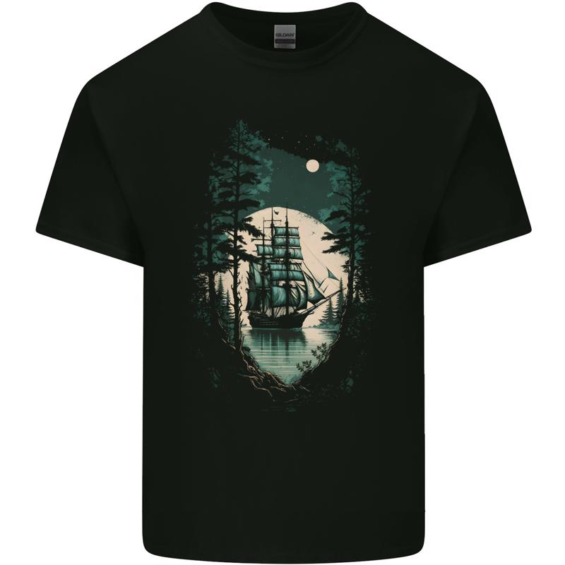 A Segeln Schiff IN Der Mondlicht Matrose Herren Baumwolle Maglietta T-Shirt - Men's Summer Cotton Graphic Tee