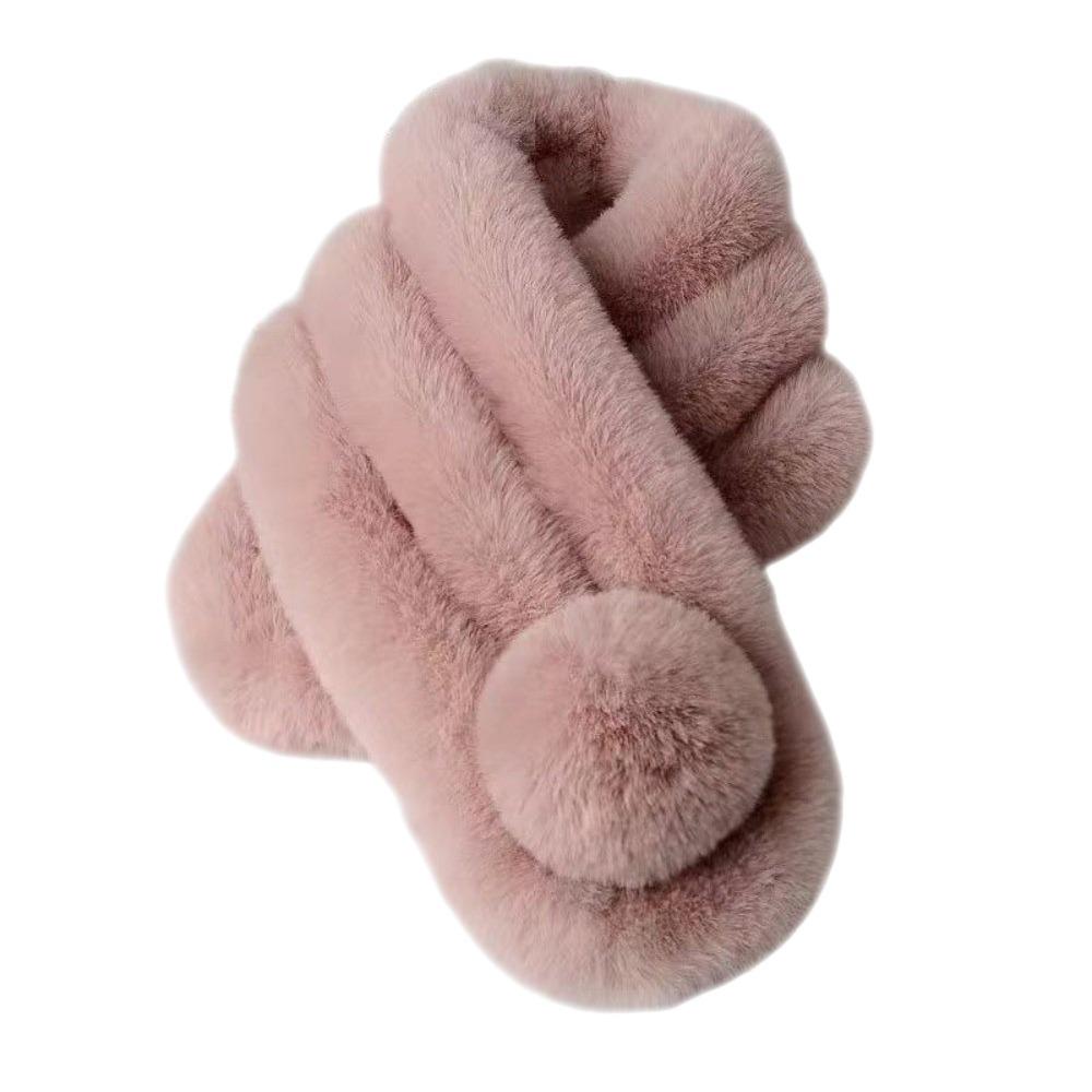 Faux Rabbit Fur Plush Cross Scarf Thicken Double-sided Neck Cover Shawl Women Girls