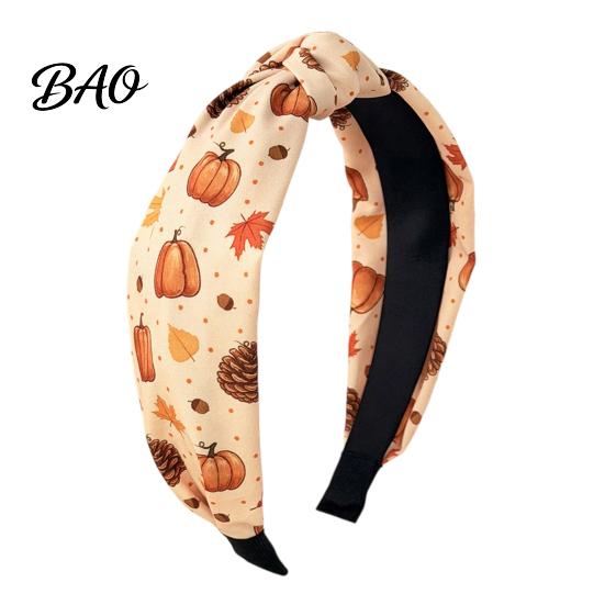 Comfortable Elastic Headband for Daily Wear Fall Knotted Women, Pumpkin Maple Leaf Headband, Fashionable Wide Broken Hair Brim Accessory Thanksgiving