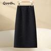 Women's Sequin Tweed Midi Skirt Back Slit & Elastic Waist Straight Cut Dress QT2469