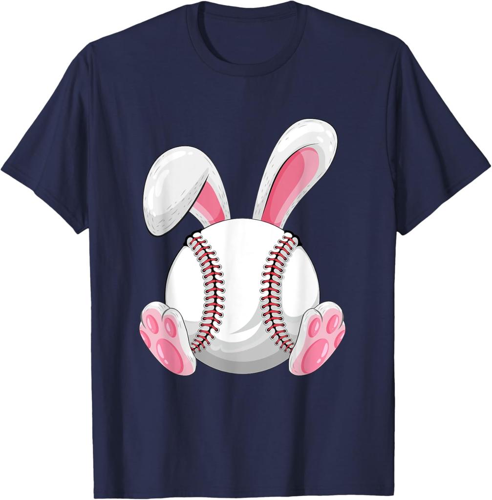 Бейсбольный кролик Пасхальная графическая футболка Смешная весенняя спортивная хлопковая футболка для мужчин