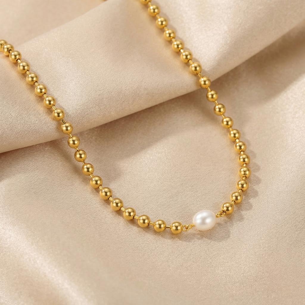 Pearl Y Necklace, 18K Gold Plated Stainless Steel, Waterproof Tarnish Free Lariat Choker Layering Jewelry Gift for Her